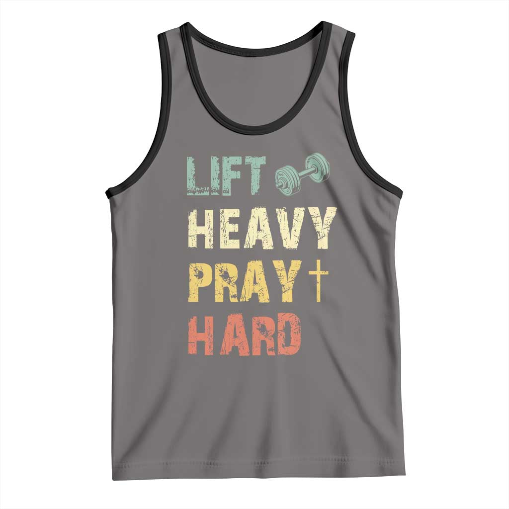 Lift Heavy Pray Hard Tank Top Christian Workout Jesus Gym Lifting Retro Cross - Wonder Print Shop