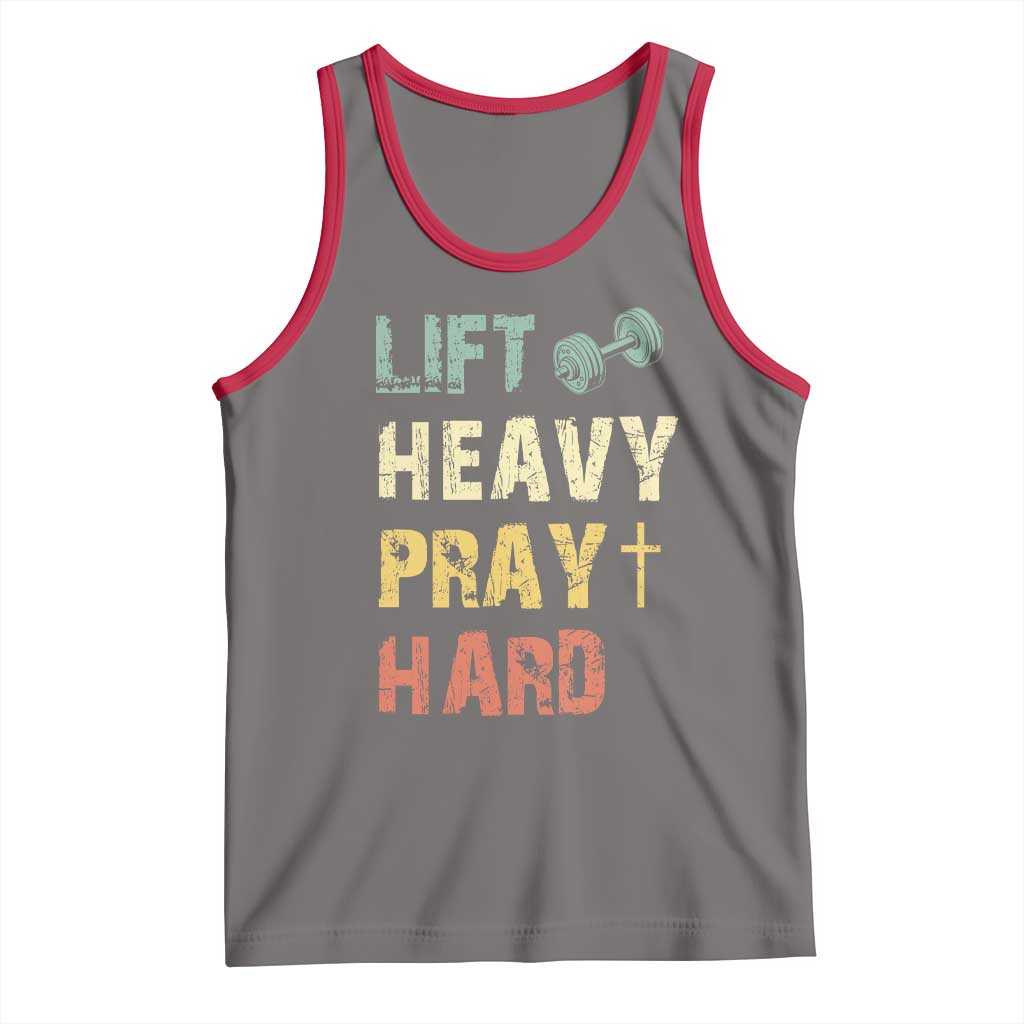 Lift Heavy Pray Hard Tank Top Christian Workout Jesus Gym Lifting Retro Cross - Wonder Print Shop