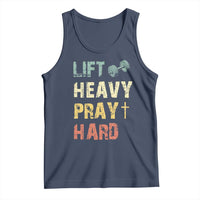 Lift Heavy Pray Hard Tank Top Christian Workout Jesus Gym Lifting Retro Cross - Wonder Print Shop