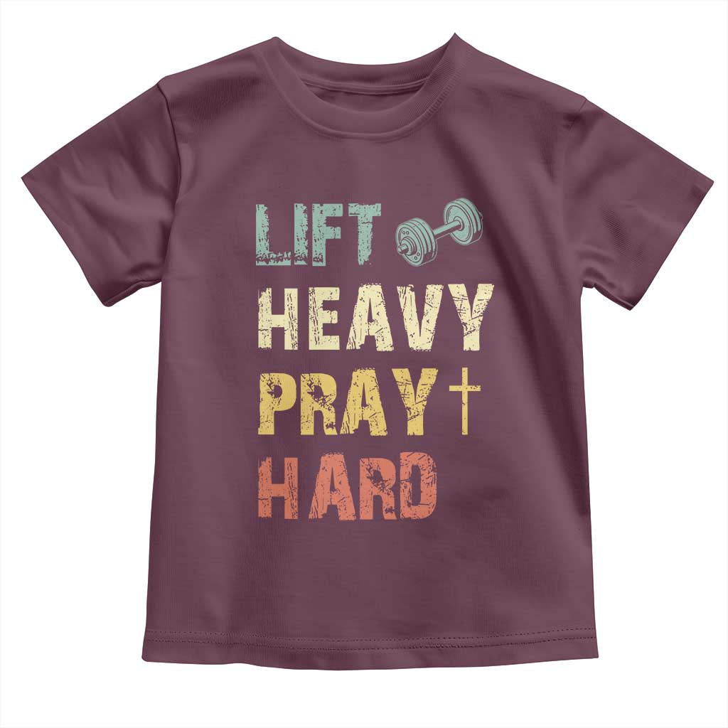 Lift Heavy Pray Hard Toddler T Shirt Christian Workout Jesus Gym Lifting Retro Cross - Wonder Print Shop