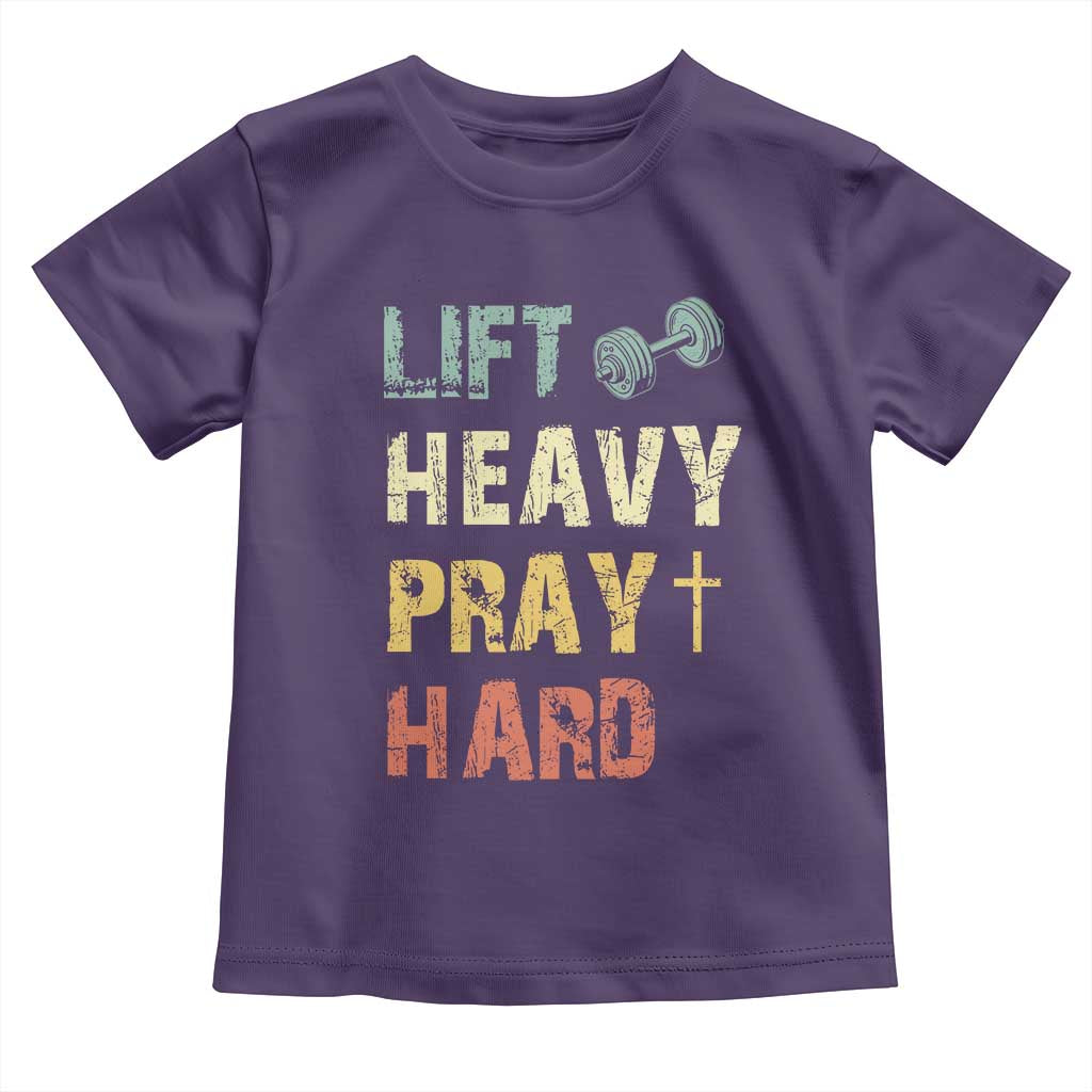 Lift Heavy Pray Hard Toddler T Shirt Christian Workout Jesus Gym Lifting Retro Cross - Wonder Print Shop