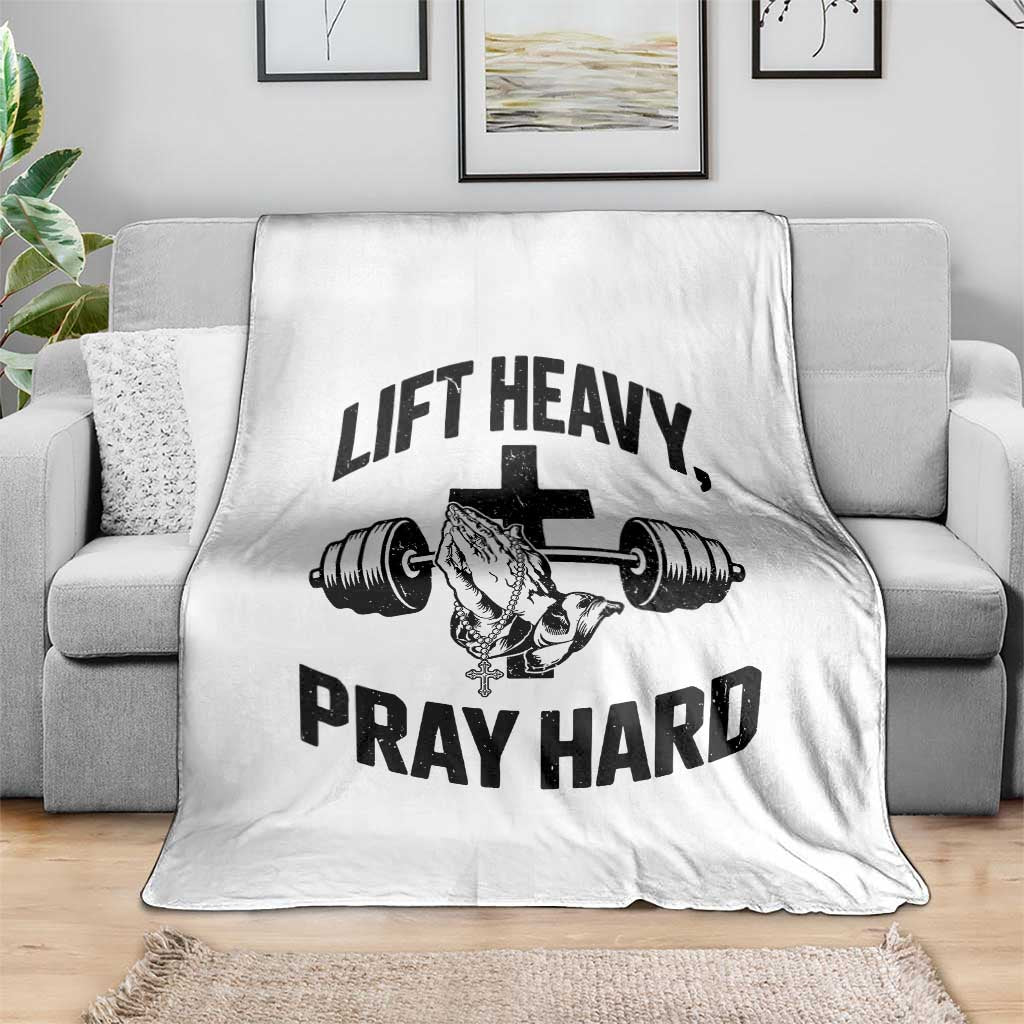Lift Heavy Pray Hard Throw Blanket Christian Workout Jesus Gym Lifting - Wonder Print Shop