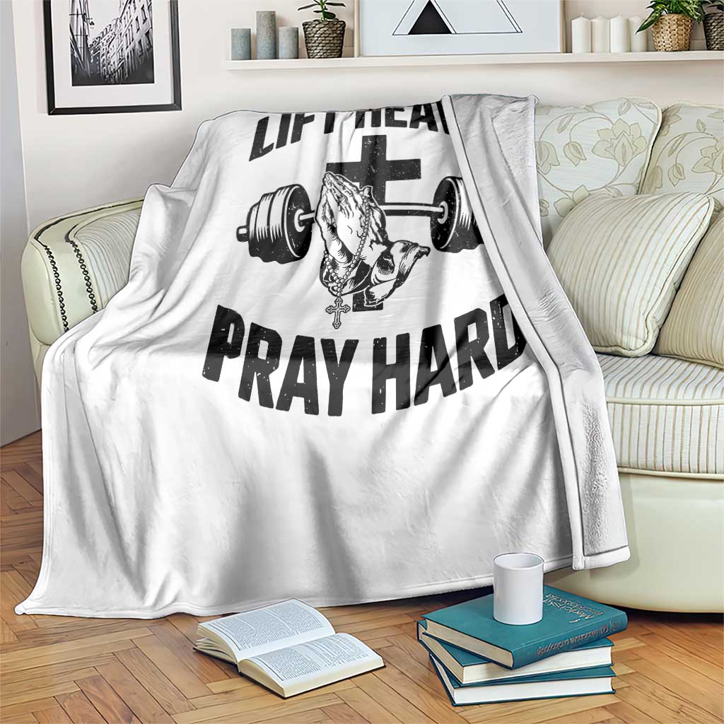 Lift Heavy Pray Hard Throw Blanket Christian Workout Jesus Gym Lifting - Wonder Print Shop