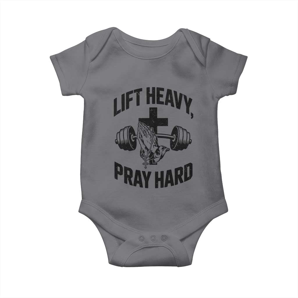 Lift Heavy Pray Hard Baby Onesie Christian Workout Jesus Gym Lifting - Wonder Print Shop