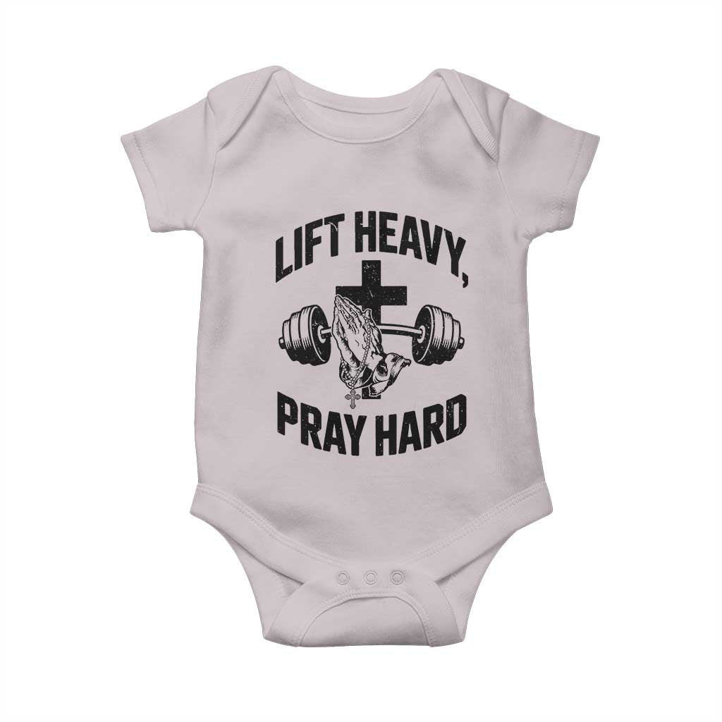 Lift Heavy Pray Hard Baby Onesie Christian Workout Jesus Gym Lifting - Wonder Print Shop