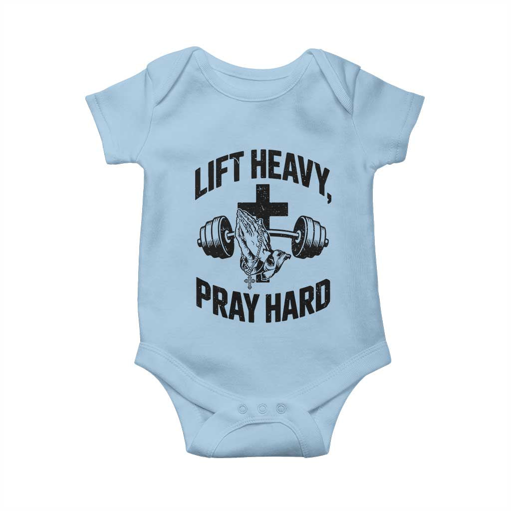 Lift Heavy Pray Hard Baby Onesie Christian Workout Jesus Gym Lifting - Wonder Print Shop