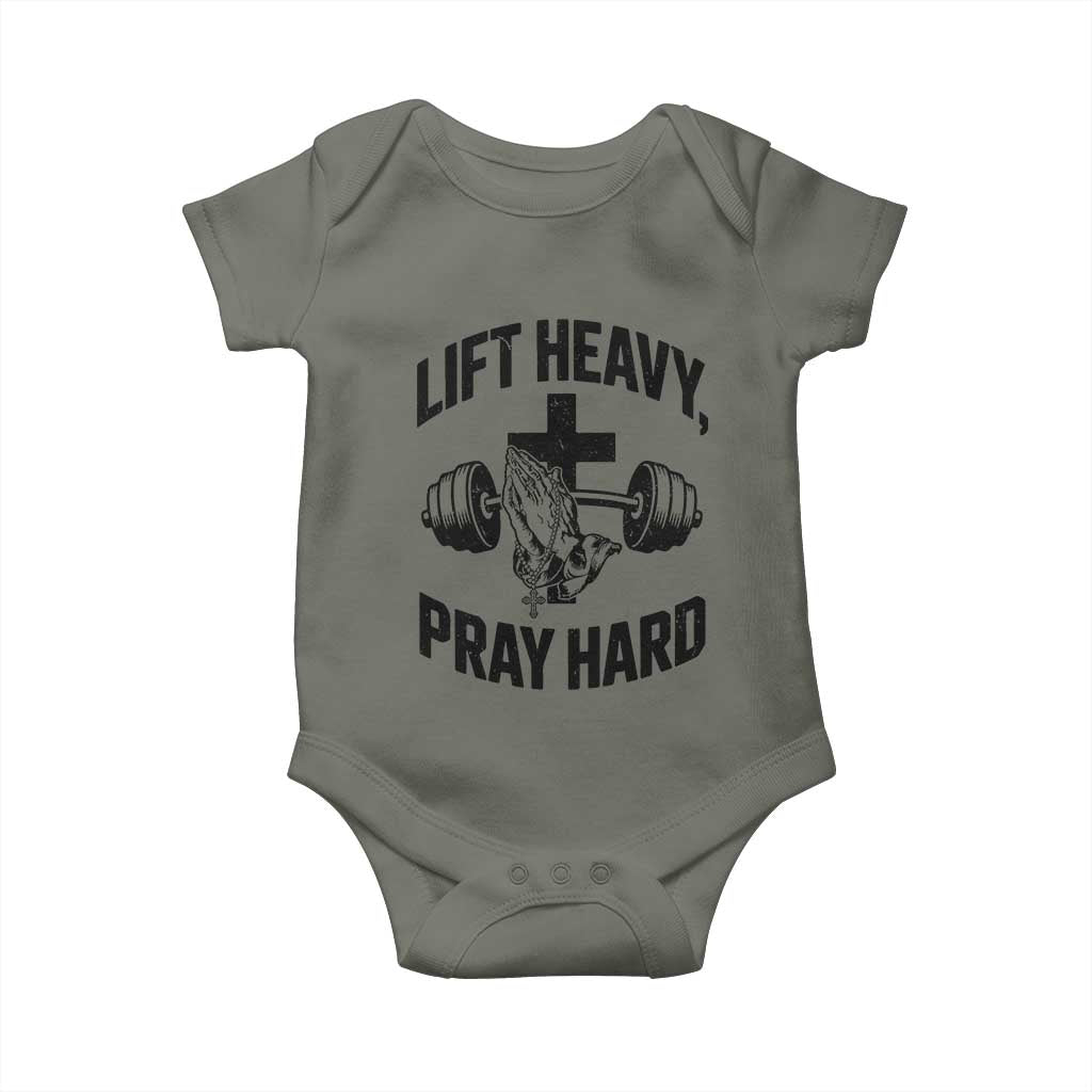 Lift Heavy Pray Hard Baby Onesie Christian Workout Jesus Gym Lifting - Wonder Print Shop
