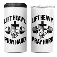 Lift Heavy Pray Hard 4 in 1 Can Cooler Tumbler Christian Workout Jesus Gym Lifting - Wonder Print Shop