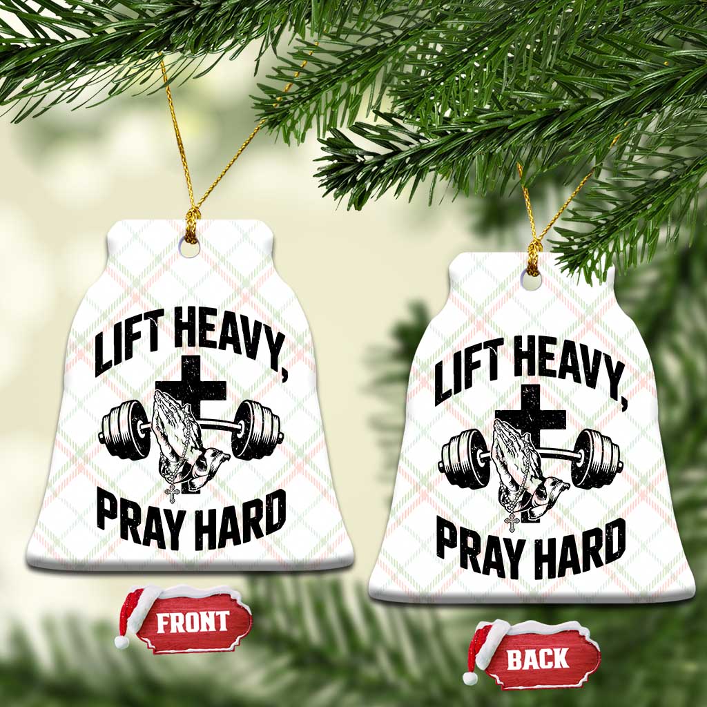 Lift Heavy Pray Hard Ceramic Ornament Christian Workout Jesus Gym Lifting - Wonder Print Shop