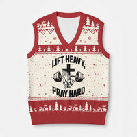 Lift Heavy Pray Hard V-Neck Knit Sweater Vest Christian Workout Jesus Gym Lifting - Wonder Print Shop
