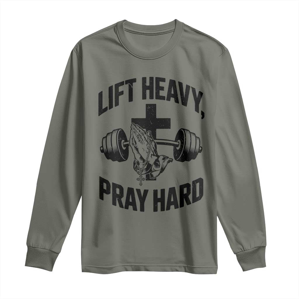Lift Heavy Pray Hard Long Sleeve Shirt Christian Workout Jesus Gym Lifting - Wonder Print Shop
