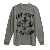 Lift Heavy Pray Hard Long Sleeve Shirt Christian Workout Jesus Gym Lifting - Wonder Print Shop