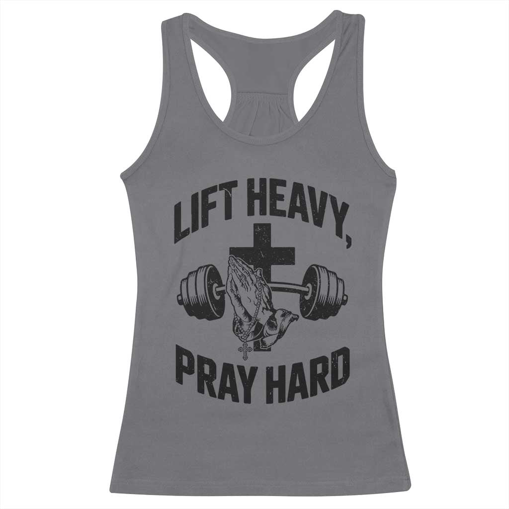 Lift Heavy Pray Hard Racerback Tank Top Christian Workout Jesus Gym Lifting - Wonder Print Shop