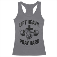 Lift Heavy Pray Hard Racerback Tank Top Christian Workout Jesus Gym Lifting - Wonder Print Shop