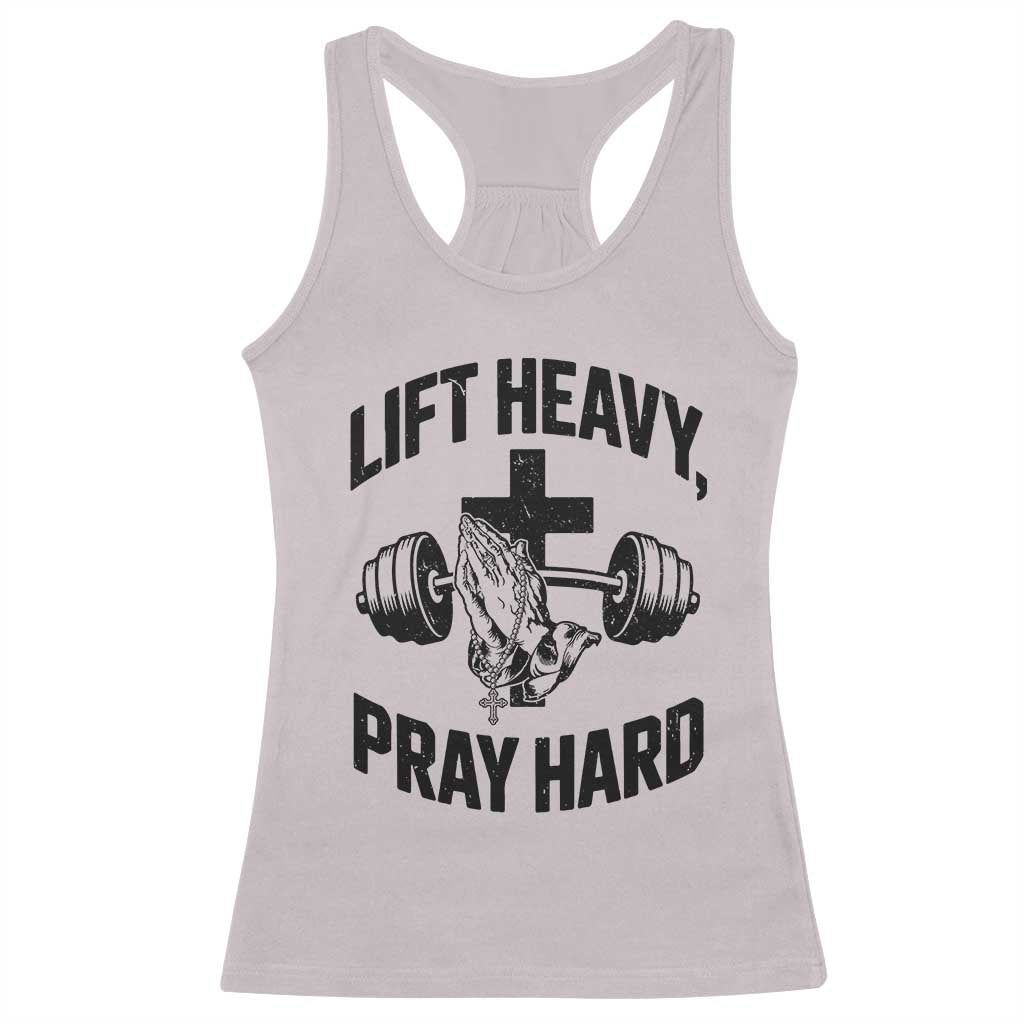 Lift Heavy Pray Hard Racerback Tank Top Christian Workout Jesus Gym Lifting - Wonder Print Shop