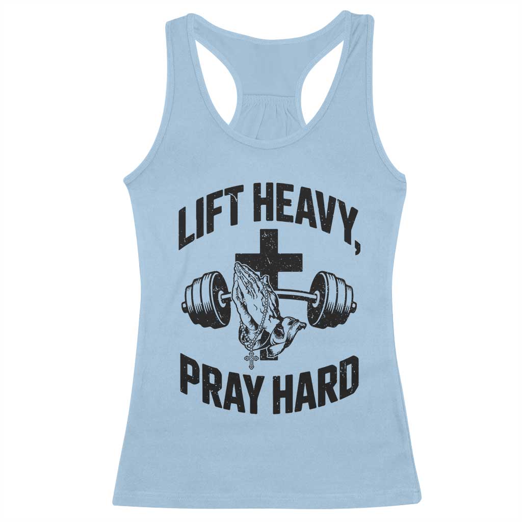Lift Heavy Pray Hard Racerback Tank Top Christian Workout Jesus Gym Lifting - Wonder Print Shop
