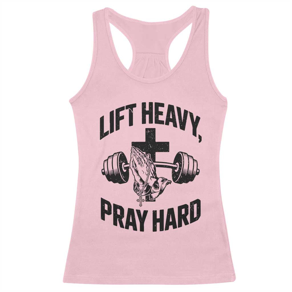 Lift Heavy Pray Hard Racerback Tank Top Christian Workout Jesus Gym Lifting - Wonder Print Shop