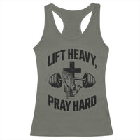 Lift Heavy Pray Hard Racerback Tank Top Christian Workout Jesus Gym Lifting - Wonder Print Shop