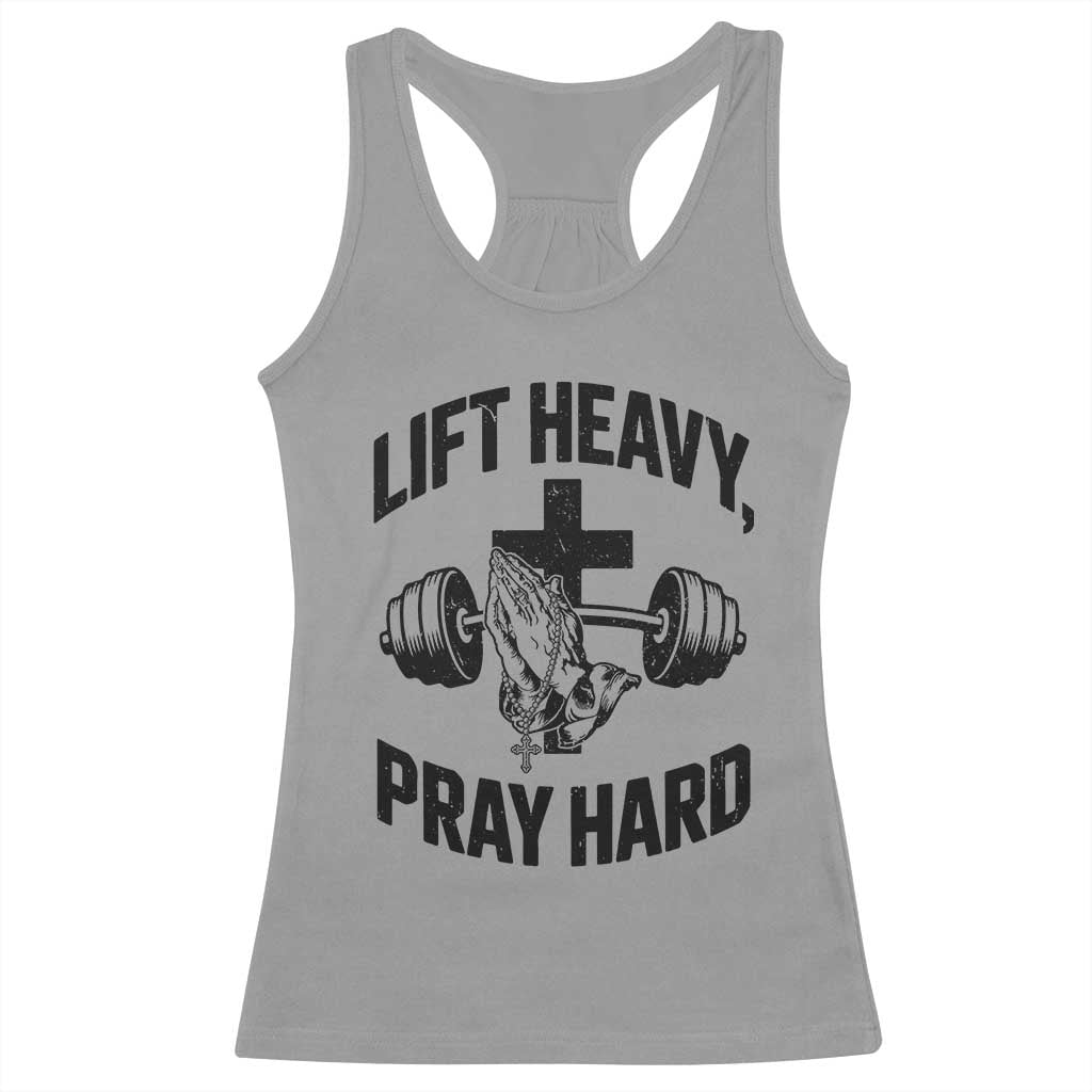 Lift Heavy Pray Hard Racerback Tank Top Christian Workout Jesus Gym Lifting - Wonder Print Shop