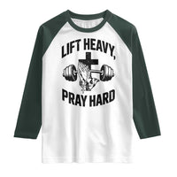 Lift Heavy Pray Hard Raglan Shirt Christian Workout Jesus Gym Lifting - Wonder Print Shop