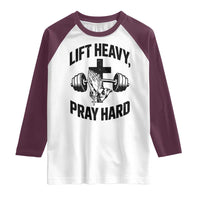 Lift Heavy Pray Hard Raglan Shirt Christian Workout Jesus Gym Lifting - Wonder Print Shop