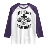 Lift Heavy Pray Hard Raglan Shirt Christian Workout Jesus Gym Lifting - Wonder Print Shop