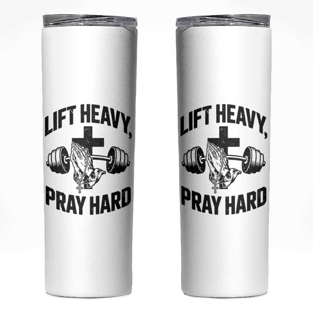 Lift Heavy Pray Hard Skinny Tumbler Christian Workout Jesus Gym Lifting - Wonder Print Shop