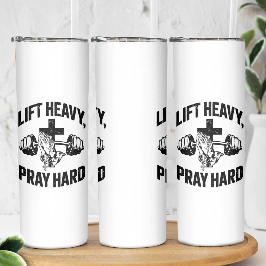 Lift Heavy Pray Hard Skinny Tumbler Christian Workout Jesus Gym Lifting - Wonder Print Shop