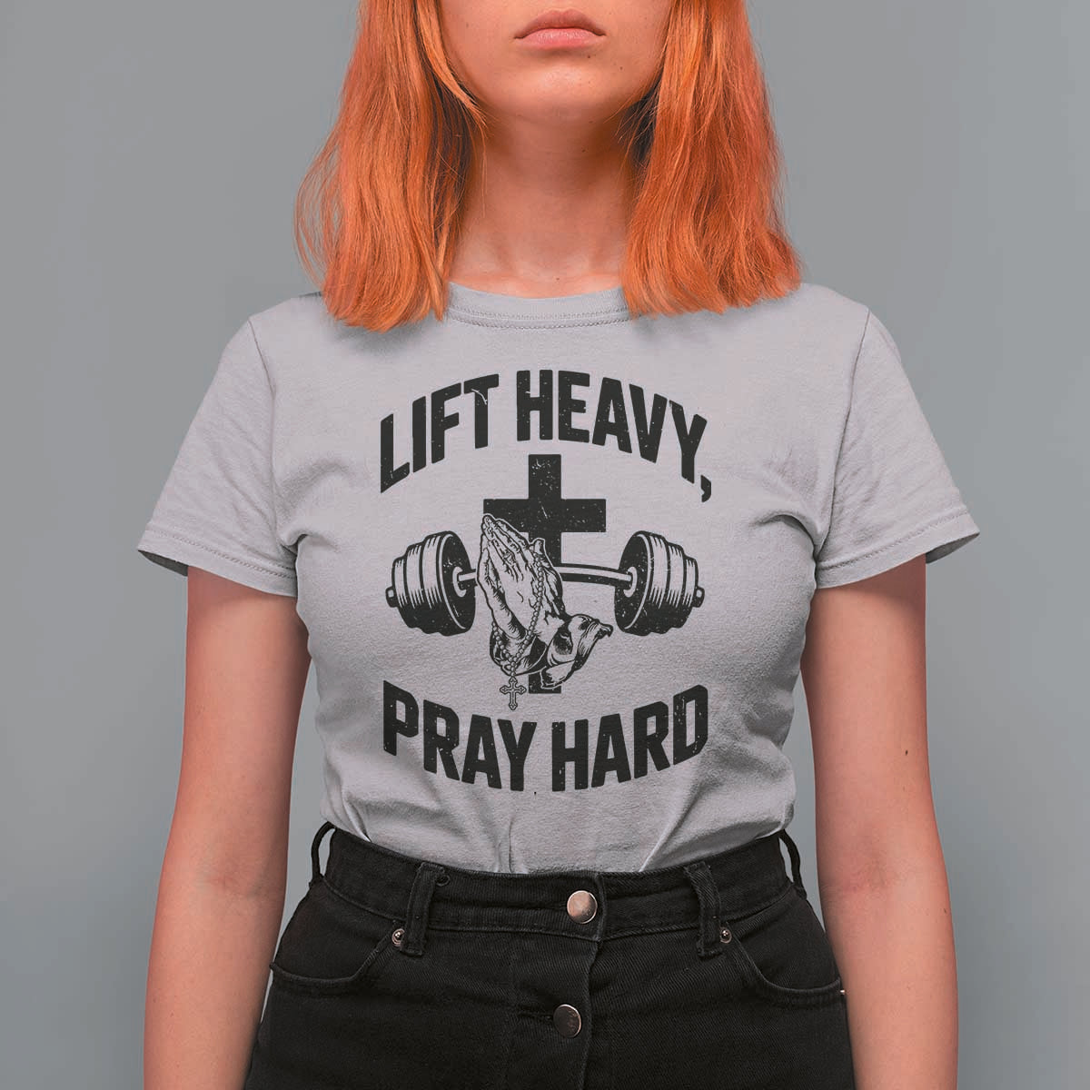 Lift Heavy Pray Hard T Shirt For Women Christian Workout Jesus Gym Lifting - Wonder Print Shop