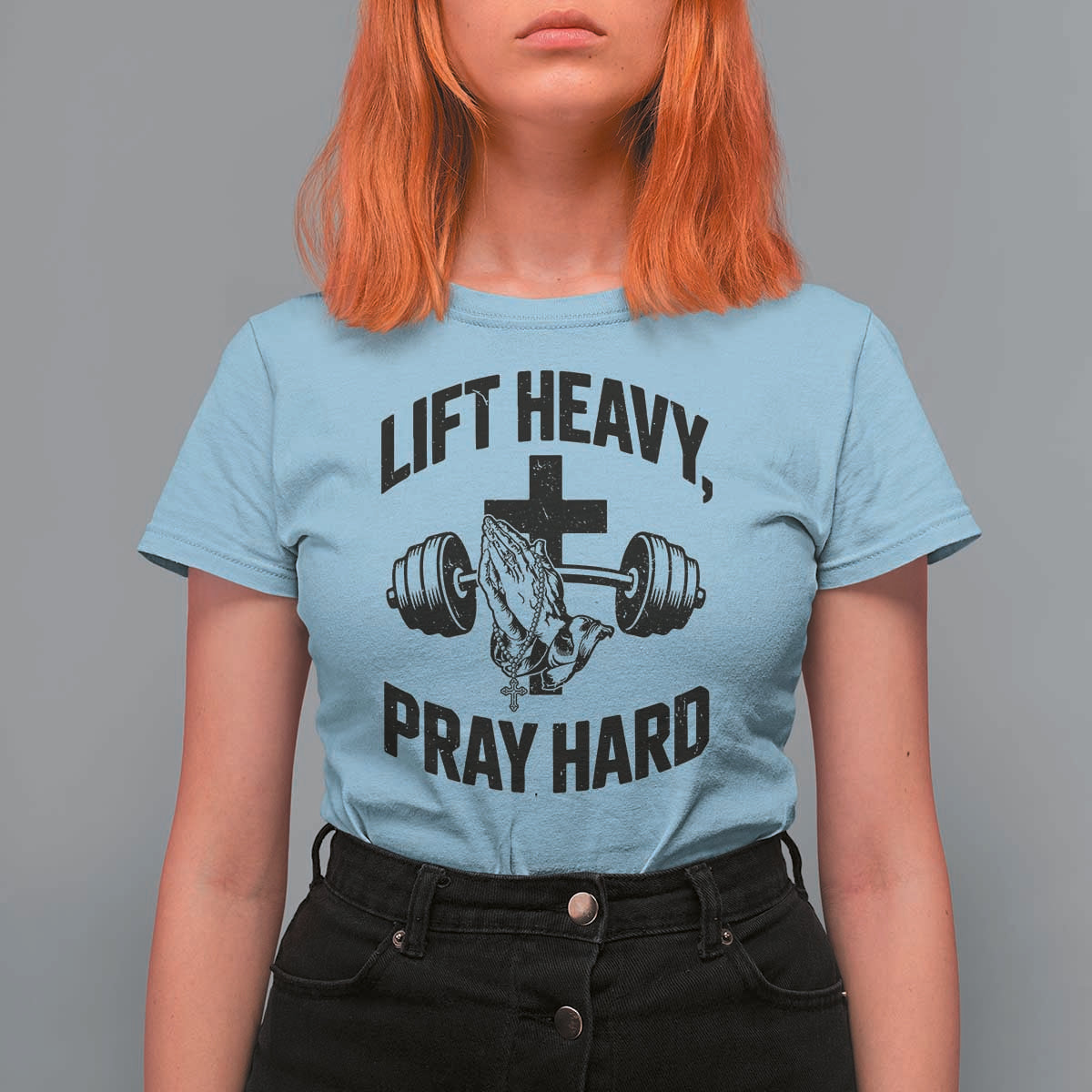 Lift Heavy Pray Hard T Shirt For Women Christian Workout Jesus Gym Lifting - Wonder Print Shop