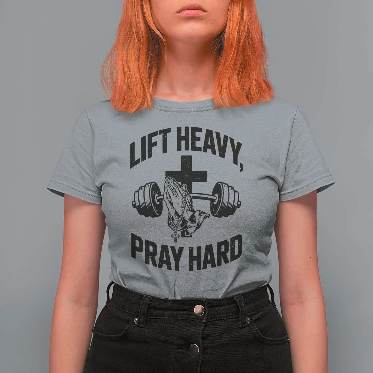 Lift Heavy Pray Hard T Shirt For Women Christian Workout Jesus Gym Lifting - Wonder Print Shop