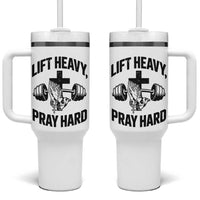 Lift Heavy Pray Hard Tumbler With Handle Christian Workout Jesus Gym Lifting - Wonder Print Shop