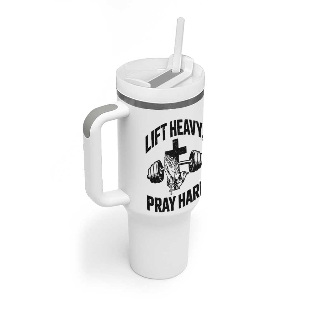 Lift Heavy Pray Hard Tumbler With Handle Christian Workout Jesus Gym Lifting - Wonder Print Shop