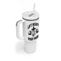 Lift Heavy Pray Hard Tumbler With Handle Christian Workout Jesus Gym Lifting - Wonder Print Shop