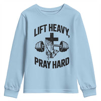 Lift Heavy Pray Hard Youth Sweatshirt Christian Workout Jesus Gym Lifting - Wonder Print Shop