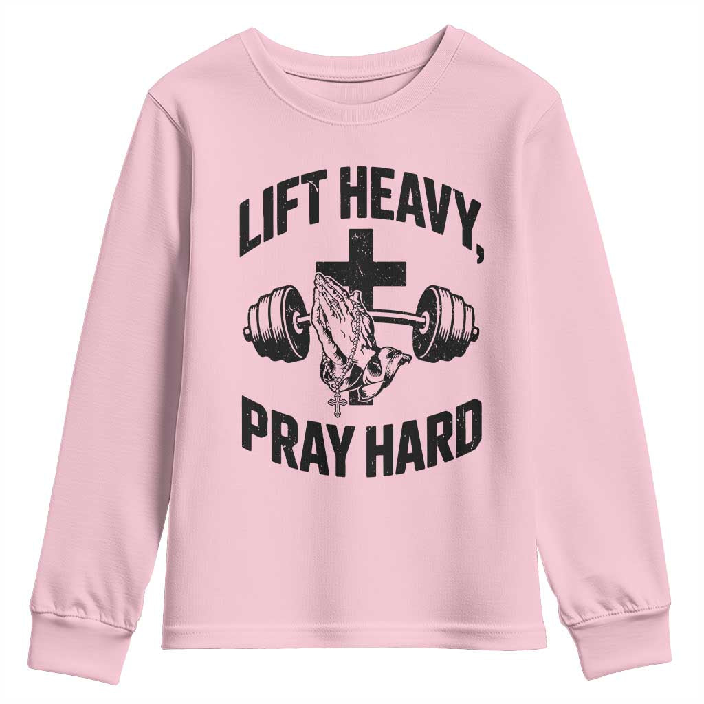 Lift Heavy Pray Hard Youth Sweatshirt Christian Workout Jesus Gym Lifting - Wonder Print Shop