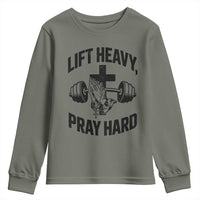 Lift Heavy Pray Hard Youth Sweatshirt Christian Workout Jesus Gym Lifting - Wonder Print Shop