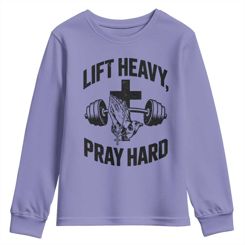 Lift Heavy Pray Hard Youth Sweatshirt Christian Workout Jesus Gym Lifting - Wonder Print Shop