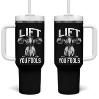 Funny Lift You Fools Tumbler With Handle Swole Wizard Weightlifting Bodybuilding Gym Fitness - Wonder Print Shop