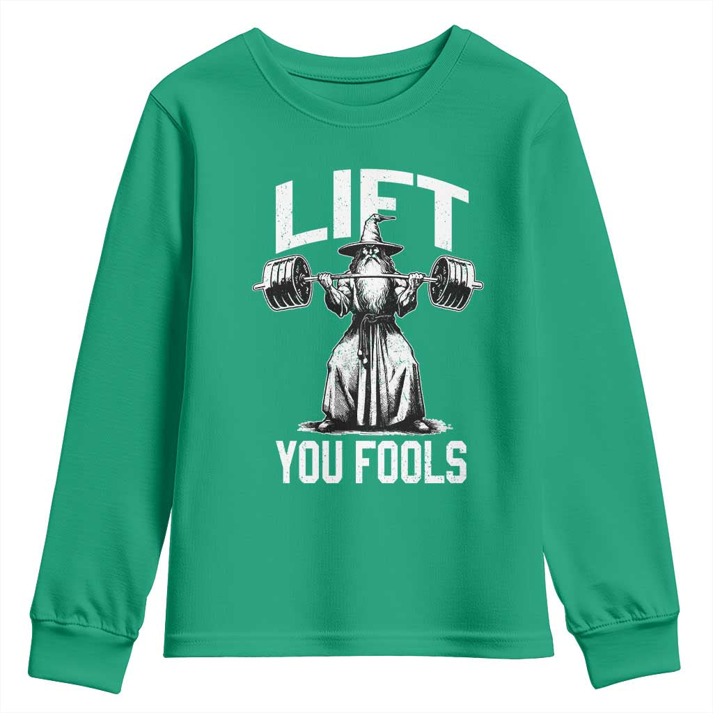 Funny Lift You Fools Youth Sweatshirt Swole Wizard Weightlifting Bodybuilding Gym Fitness - Wonder Print Shop