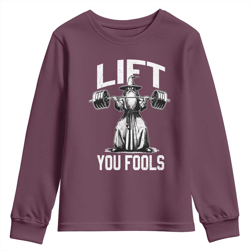 Funny Lift You Fools Youth Sweatshirt Swole Wizard Weightlifting Bodybuilding Gym Fitness - Wonder Print Shop