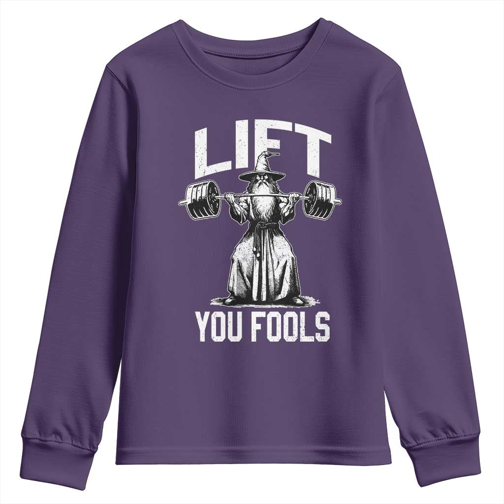 Funny Lift You Fools Youth Sweatshirt Swole Wizard Weightlifting Bodybuilding Gym Fitness - Wonder Print Shop