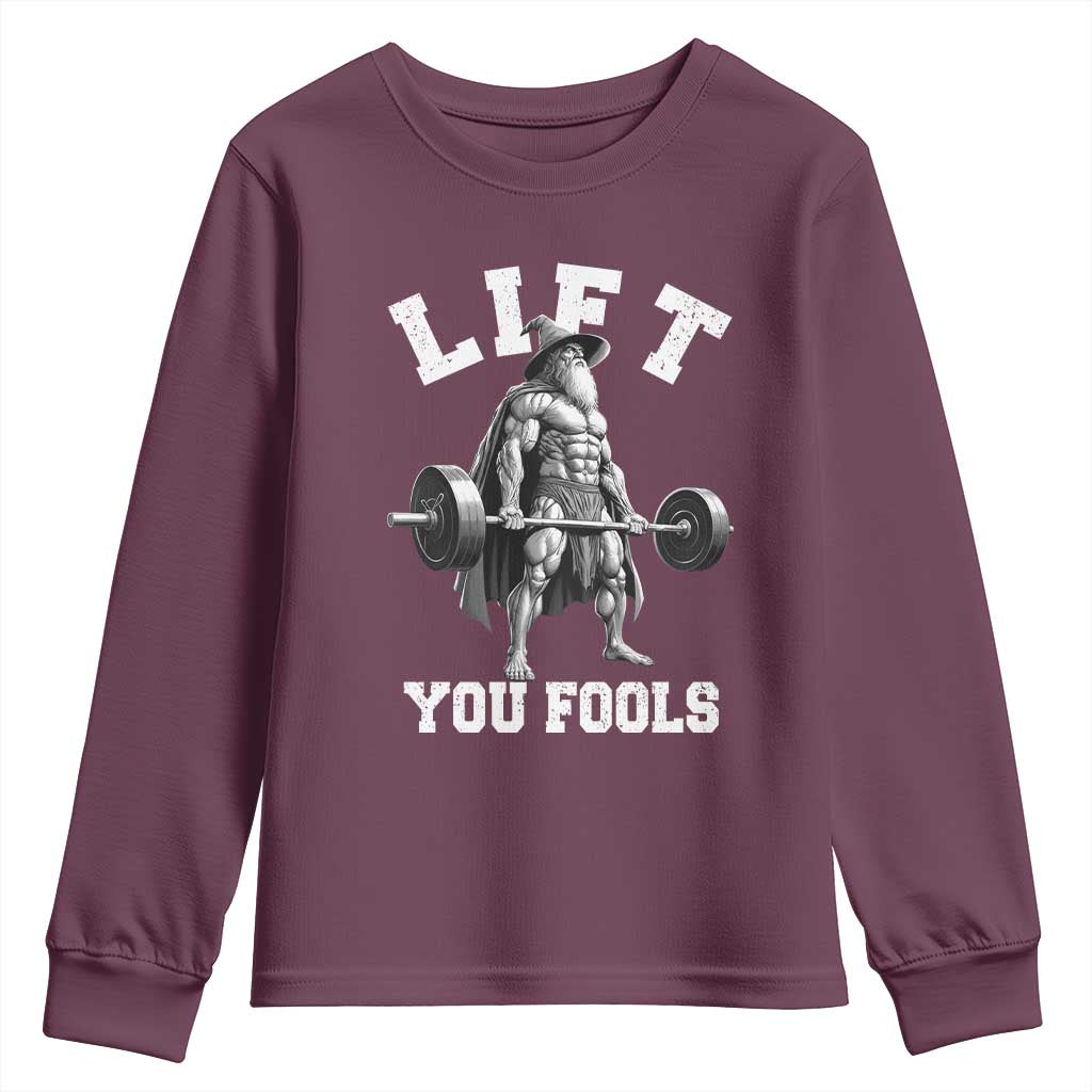 Funny Lift You Fools Youth Sweatshirt Swole Wizard Weightlifting Bodybuilding Gym - Wonder Print Shop
