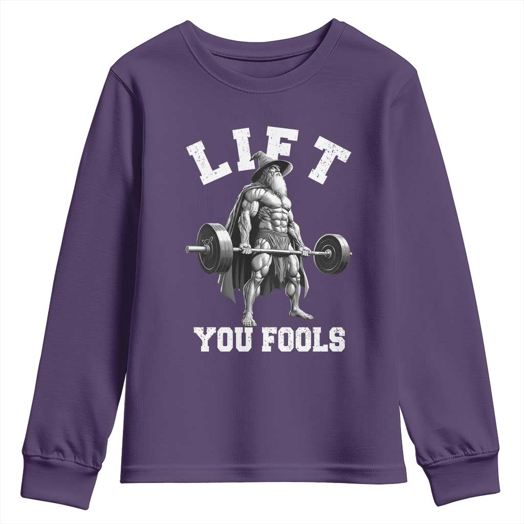 Funny Lift You Fools Youth Sweatshirt Swole Wizard Weightlifting Bodybuilding Gym - Wonder Print Shop