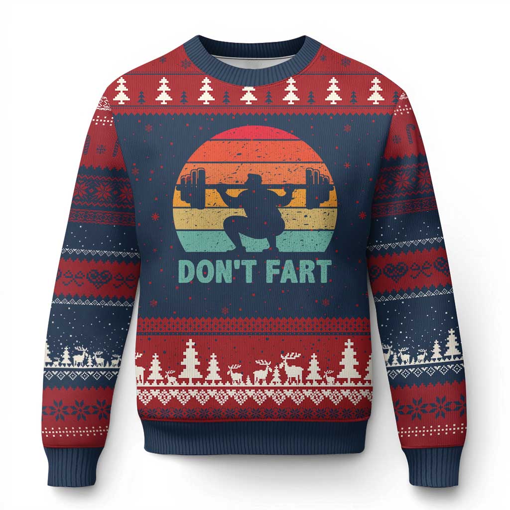 Dont Fart Fitness Gym Workout Weights Squat Humor Ugly Christmas Sweater - Wonder Print Shop