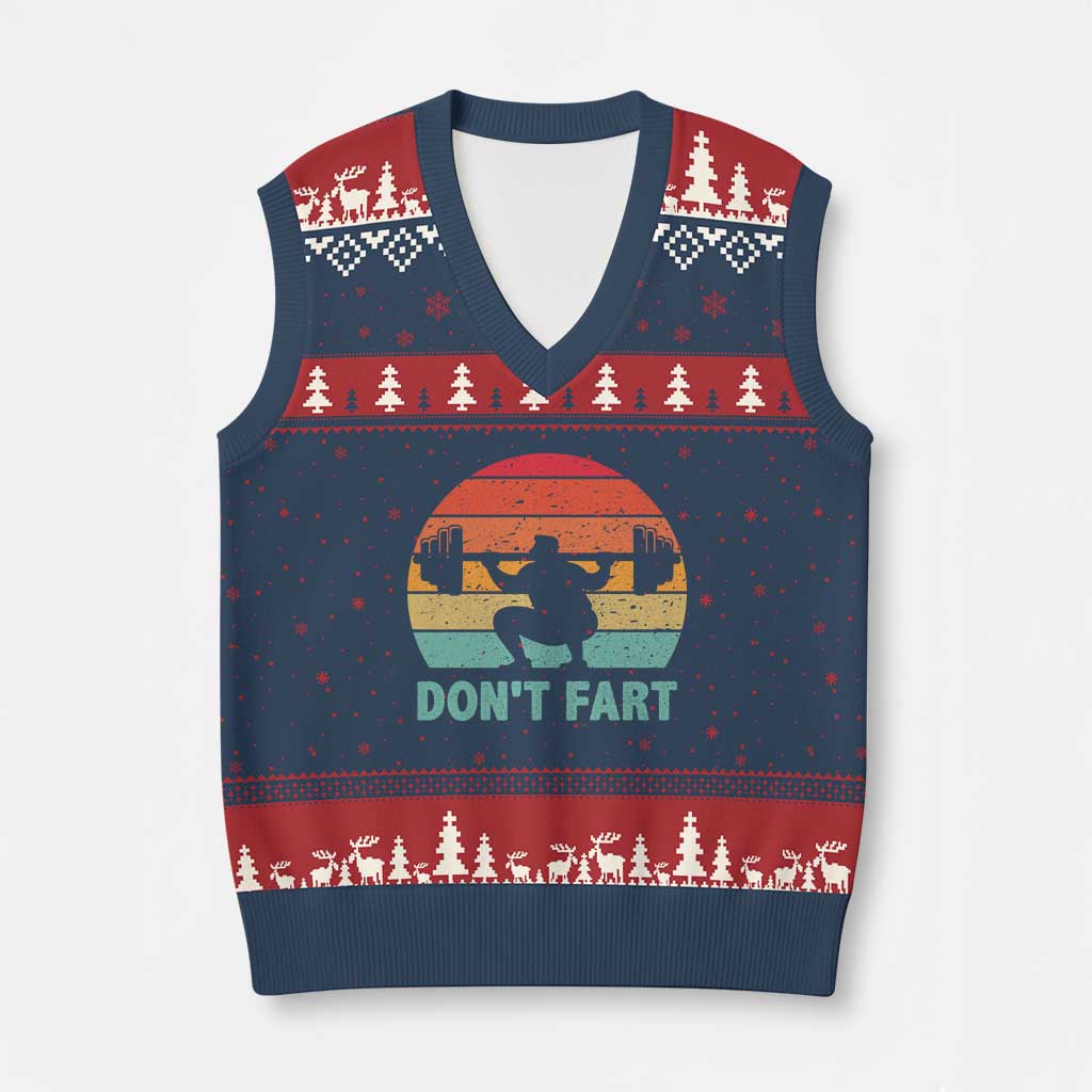 Dont Fart Fitness Gym Workout Weights Squat Humor V-Neck Knit Sweater Vest - Wonder Print Shop