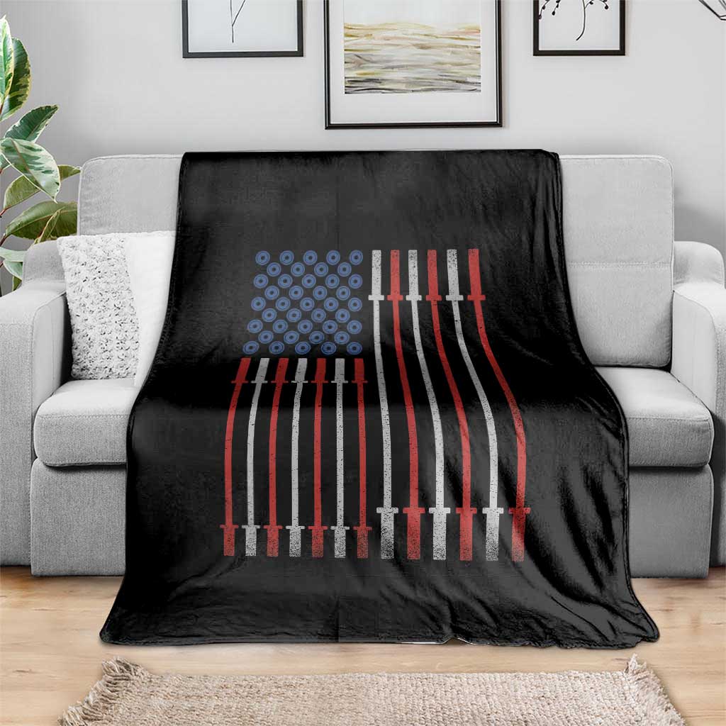 Fitness Gym Barbell Powerlifting Patriotic American Flag Throw Blanket - Wonder Print Shop