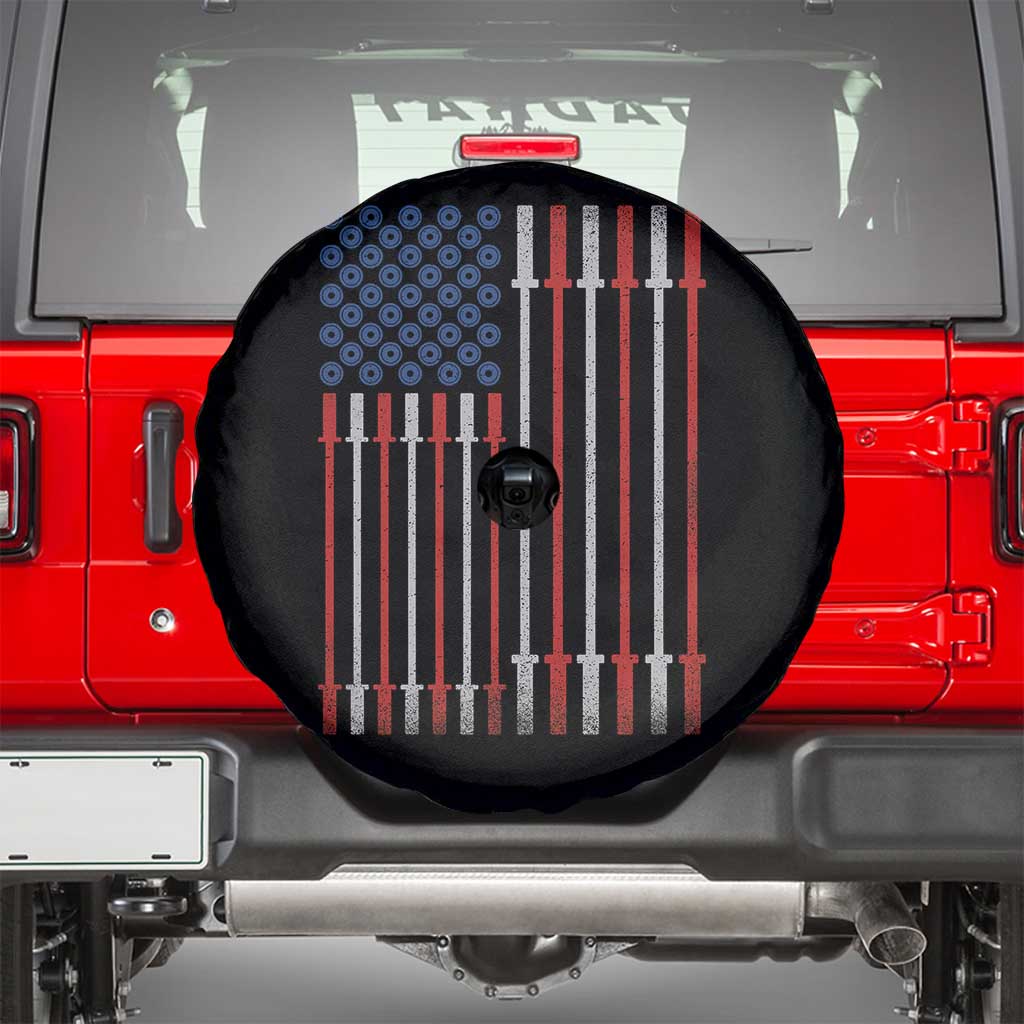 Fitness Gym Barbell Powerlifting Patriotic American Flag Spare Tire Cover - Wonder Print Shop