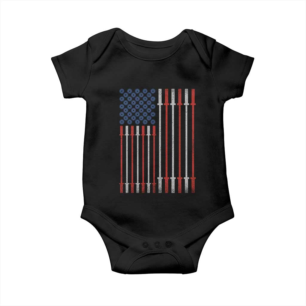 Fitness Gym Barbell Powerlifting Patriotic American Flag Baby Onesie - Wonder Print Shop