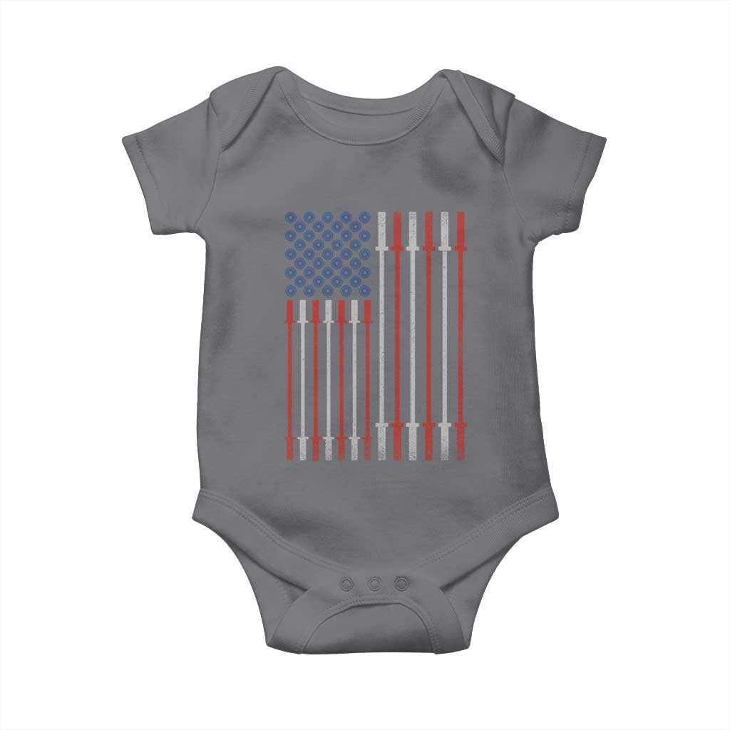 Fitness Gym Barbell Powerlifting Patriotic American Flag Baby Onesie - Wonder Print Shop